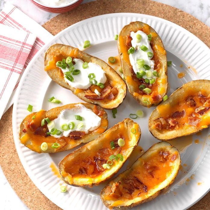 A picture of bacon cheddar potato skins